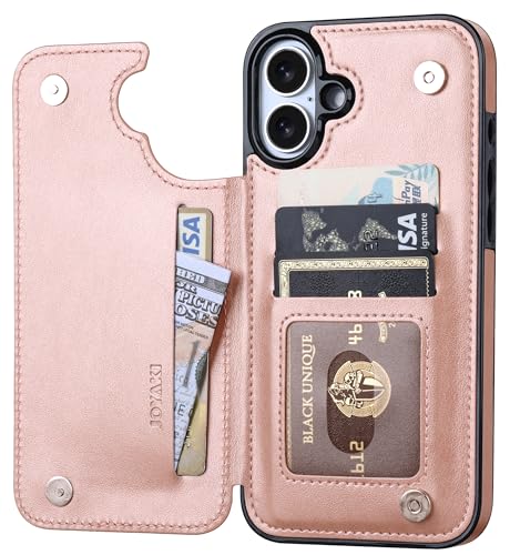 Wallet Case for iPhone 16 Plus,Slim Protective case with Card Holder,Embossed Butterfly Premium PU Leather Kickstand Case with 1 Screen Protective Glass Cover 6.7" -Rose Gold - color: Rosegold-F, size: iphone 16 Plus 6.7"