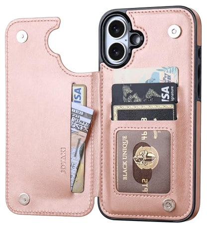 Wallet Case for iPhone 16 Plus,Slim Protective case with Card Holder,Embossed Butterfly Premium PU Leather Kickstand Case with 1 Screen Protective Glass Cover 6.7" -Rose Gold - color: Rosegold-F, size: iphone 16 Plus 6.7"