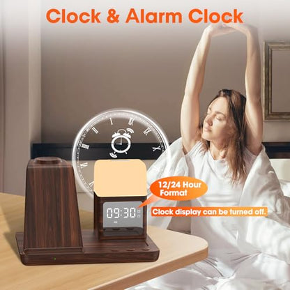 Wireless Charger for Samsung Charging Station with Digital Clock-Alarm - color: Walnut