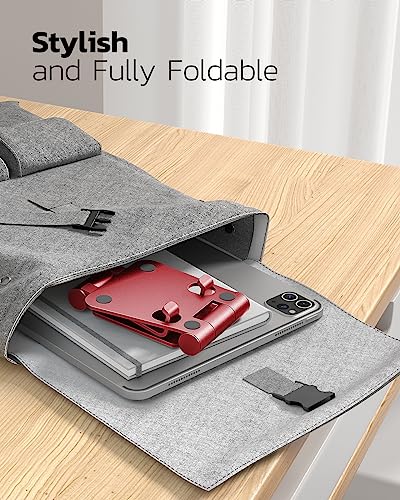 Nulaxy Full Aluminum Dual Folding Cell Phone Stand for Desk, Red - color: H-Red