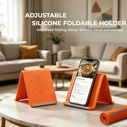 Flexible Silicone Phone Stand with Aluminum,Adjustable Foldable Silicone Phone Stand, Portable Multi-Angle Anti-Slip Holder for Phones, Tablets, Rollable Design for Home or Office (Black)