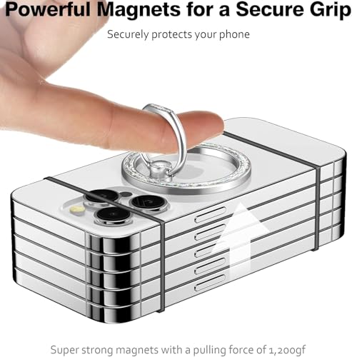 Allengel Magnetic Phone Grip for MagSafe, Magnetic Ring Holder Compatible with MagSafe Phone Ring, 360°Rotating Finger Kickstand for iPhone 16 Pro Max 15 14 13 12 Plus & Android Phone(Bling Silver) - color: Silver