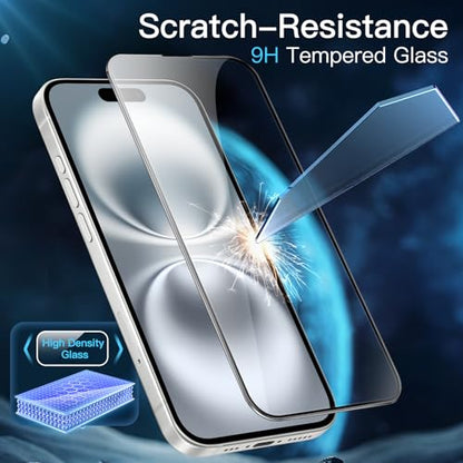 JETech Full-Coverage Screen Protector for iPhone 16, 3-Pack | Black Edge Tempered Glass, Easy Installation Tool, HD Clear, Case-Friendly - size: iPhone 16