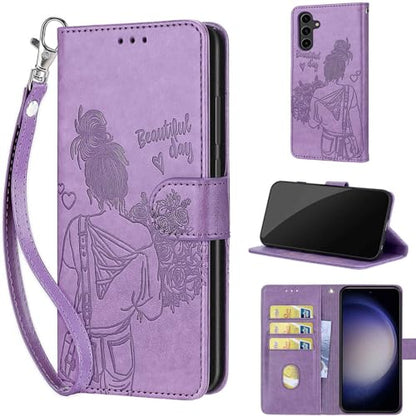 Wallet Case for Samsung Galaxy S24 Plus 6.7 inch, Purple Girl | Women Flip Folio Cover, Embossed PU Leather, Stand, Credit Card Holders Slots, Wrist Strap - color: 10