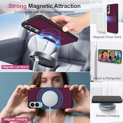Magnetic Case for Samsung Galaxy S25 Edge Wallet Compatible with Magsafe RFID Blocking Card Holder Detachable Phone Cover Kickstand Snap Strap Zipper Pocket PU Leather (Burgundy) - color: Burgundy, size: Galaxy S25 Edge