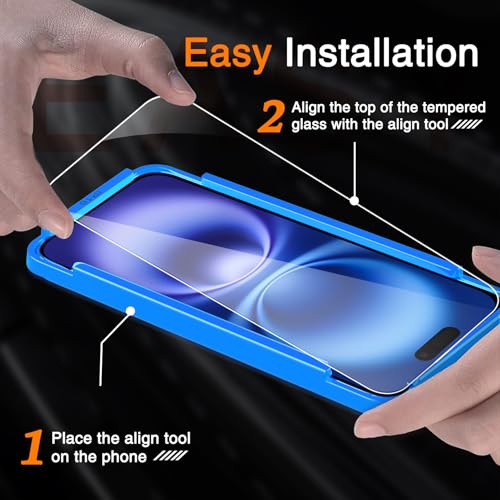 Wiaocit Tempered Glass Screen Protector for iPhone 16 | 3+3 Pack, 9H Hardness, Camera Lens Protector, Installation Frame, Bubble Free, Case Friendly