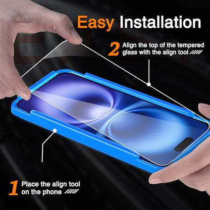 Wiaocit Tempered Glass Screen Protector for iPhone 16 | 3+3 Pack, 9H Hardness, Camera Lens Protector, Installation Frame, Bubble Free, Case Friendly