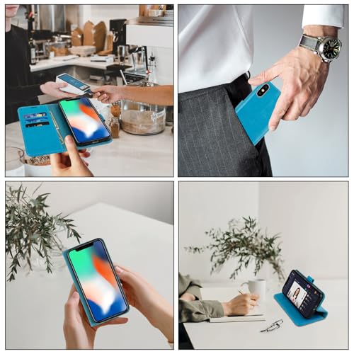 MONASAY Wallet Case for iPhone X/Xs with 3 Card Holders - Light Blue | Kickstand,RFID Blocking,6.6 feet of shock absorption,PU Leather,Strong Magnetic Closure,Fits 5.8 inch ONLY,screen Protector - color: Light Blue