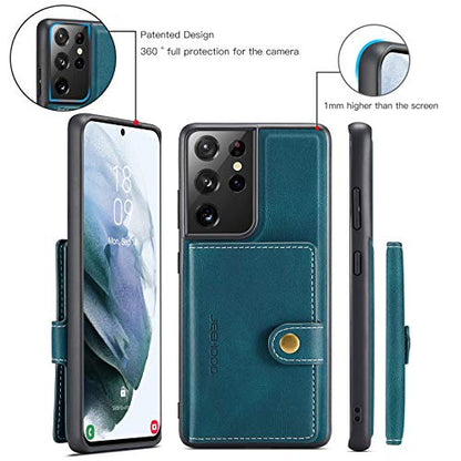 Simicoo Compatible with Samsung S22 Ultra Detachable Magnetic Wallet case Credit Card Holder Money Clip Front Pocket Stand Leather Men Women Wallet Double Shockproof (Blue) - color: Blue