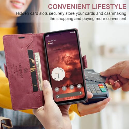 HAII Case for Google Pixel 10a 6.3",PU Leather Folio Flip Wallet Case with Card Holster Stand Kickstand Magnetic Closure Shockproof Phone Cover for Google Pixel 10a (Red) - color: Red