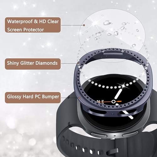 10+4 Pack Bling Case for Samsung Galaxy Watch 9/8 40mm with Tempered Glass Screen Protector, Glitter Diamond Hard PC Scratch Resistant Protective Cover Compatible with Galaxy Watch 9/8 40mm - size: Watch 9/8-40mm
