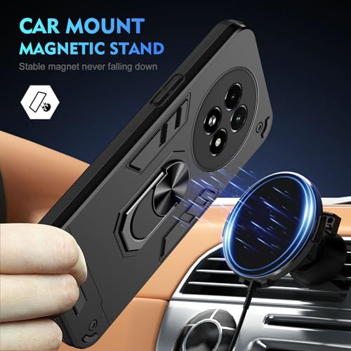Compatible with Realme 13 5G / Realme 12 / Realme C65 5G Phone Case Cover Built-in Stand Shockproof and Drop-Proof [with Tempered Glass Screen Protector] Black - color: HY-GZS-black, size: Realme 13 5G/Realme 12