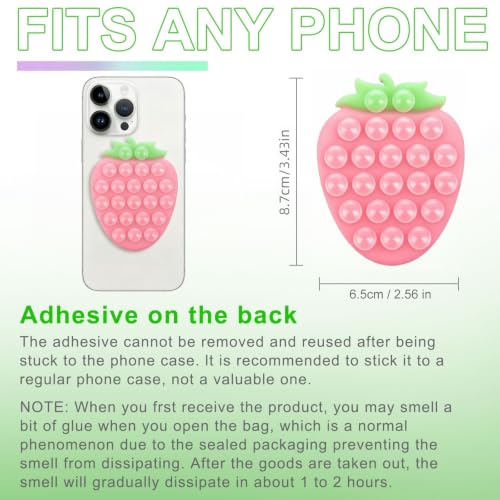 Suction Phone Holder, Strawberry Grip - Mirror/Bathroom Selfies, Pink Green - color: Strawberry Pink Green