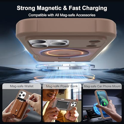 Compatible with iPhone 17 Pro Case with Magnetic Ring Stand [Compatible with Mag-Safe] [Built-in Screen Protector] Military-Grade Drop Protection Matte Translucent Phone Case, Desert Brown - color: Desert Brown, size: Iphone 17 Pro