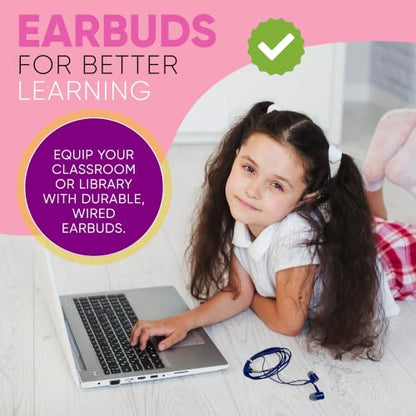 5 Pack Bulk Wired Earbuds with Microphone, In Ear Headphones 3.5mm Jack, 4ft Tangle Free Cable, Comfortable Fit, Affordable and Cost Effective, Ideal for School Classroom Testing Students, Black