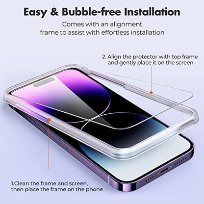 UNBREAKcable 3-Pack Screen Protector for iPhone 14 Pro Max Tempered Glass | Shatterproof, Easy Install, 9H Hardness, 99.99% HD Clear, Bubble-Free, Anti-Fingerprint, Scratch Resistant, Case Friendly - size: iPhone 14 Pro Max