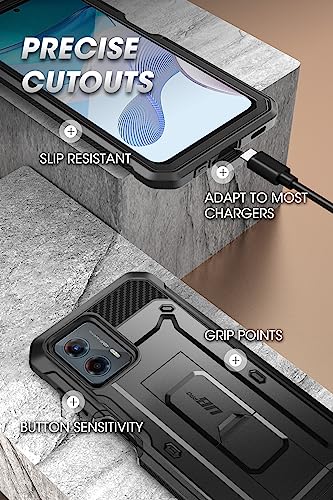 SUPCASE for Moto G 5G Case (2023) with Screen Protector & Stand, Black | Built-in Kickstand, 360° Rotating Belt Clip, Heavy Duty Rugged Phone Case, Military-Grade Protection, Unicorn Beetle Pro