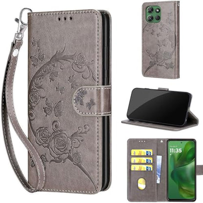 Wallet Case for Motorola Moto G Power 2025/2026, Gray Flower | Women Flip Folio Cover, Embossed PU Leather, Stand, Credit Card Holders Slots, Wrist Strap - color: 6