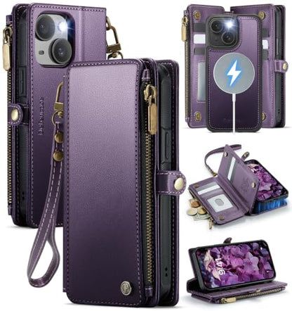 Defencase for iPhone 15 Phone Case Wallet Compatible with Magsafe, Purple - color: (Detachable with Magsafe)-Purple