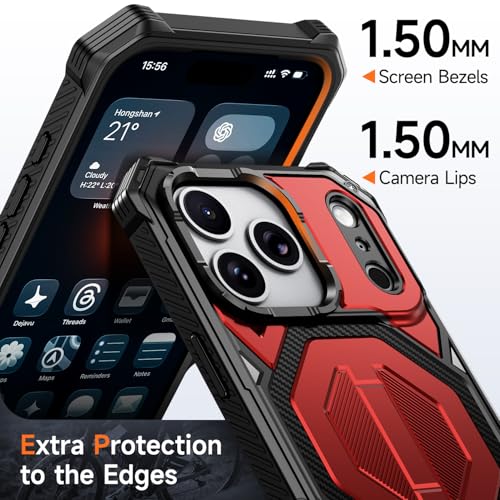 for iPhone 17 Pro Max Case with Kickstand, [15FT Military-Grade Drop Protection] [Compatible with MagSafe] Rugged Shockproof Heavy Duty Magnetic iPhone 17 Pro Max Phone Case Cover (Red) - color: Red