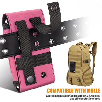 Tactical Molle Phone Cover Case, Heavy Duty Loop Belt Holster Pouch with Flag Patch for iPhone 17 Pro Max/Air/17 Pro/17/16 Pro Max/15 Pro Max/14 Pro Max/13 Pro Max (Hot Pink) - color: Hot Pink
