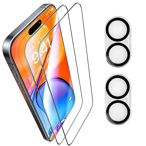 2 Pack Screen Protector for iPhone 16 +2 Camera Lens Cover | 9H+ Military Grade Tempered Glass, HD Clarity, Shatterproof, Anti-Scratch, Anti fingerprint, Full Coverage, Auto-Align Tray - size: iPhone 16 (6.1 inch）