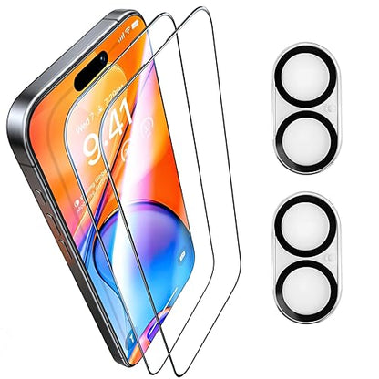 2 Pack Screen Protector for iPhone 16 Plus +2 Camera Lens Cover | 9H+ Military Grade Tempered Glass, HD Clarity, Shatterproof, Anti-Scratch, Anti fingerprint, Full Coverage, Auto-Align Tray - size: iPhone 16 Plus (6.7 inch）