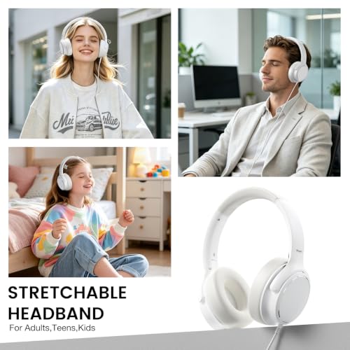 USB C Wired Over-Ear Headphones with Microphone - color: White