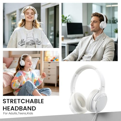 USB C Wired Over-Ear Headphones with Microphone - color: White