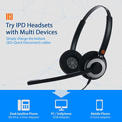 IPD IPH-165 Phone Headset with Noise Cancelling Microphone for Office and Call Center-Compatible with Avaya 1608 1616 9601 9608 9611 9611G 9620 9621 9630 9631 9640 9641 9650 9670 J139 J159 J169 J179 - color: 165-BL-FOAM