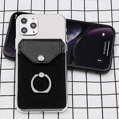 Self Adhesive Phone Card Wallet with Ring Stand Flip Cover, Polyester Black - color: Polyester Black