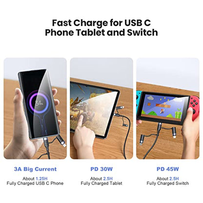 3-in-1 USB C Multi Fast Charging Cable 60W 4FT Nylon Multi Charger - color: Black, size: 4FT