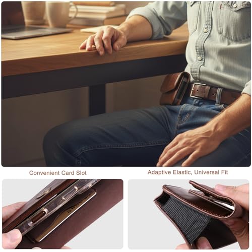 Phone Holster Compatible with iPhone 16/15/14/13/12 Pro Max and Plus, Galaxy S25/S24/S23/S22/S21/S20 Plus and FE, Leather Phone Pouch with Metal Belt Clip, L-Coffee - color: Coffee, size: Large