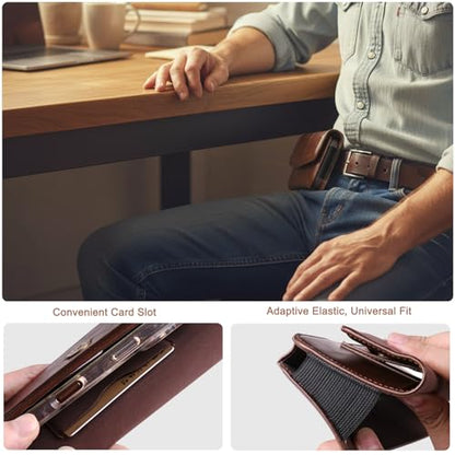 Phone Holster Compatible with iPhone 16/15/14/13/12 Pro Max and Plus, Galaxy S25/S24/S23/S22/S21/S20 Plus and FE, Leather Phone Pouch with Metal Belt Clip, L-Coffee - color: Coffee, size: Large