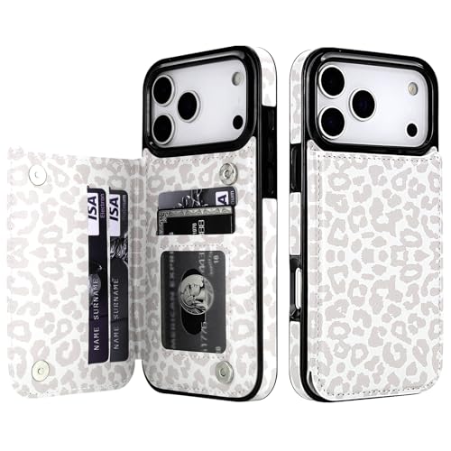 HAOPINSH Wallet Case with Card Holder for iPhone 17 Pro Max, White Leopard Cheetah Pattern Back Flip Folio PU Leather Kickstand Card Slots Case for Women Girls Shockproof 6.9" - color: White Leopard