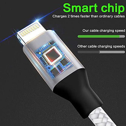 [Apple MFi Certified] 6Pack(3/3/6/6/6/10FT) iPhone Charger Nylon Braided Fast Charging Lightning Cable Compatible iPhone 14Pro/14/13Pro/13/12Pro/12/11and More-Silver&White