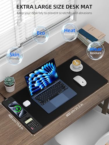 Mouse Pad with 15W Wireless Charging, Removable 8-Digit Solar Calculator - color: Calculator-31.5"x15.8"