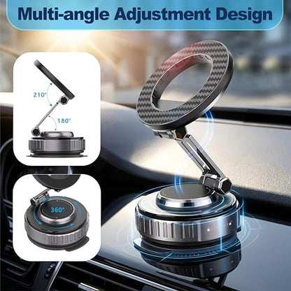 JOUJBAIL Upgraded Car Phone Holder for Magsafe [108LBS Ultra Suction] 360° Adjustable Vacuum Magnetic Phone Holder, Foldable Cell Phone Mount for iPhone 12-17 Series & Android, Great Gifts