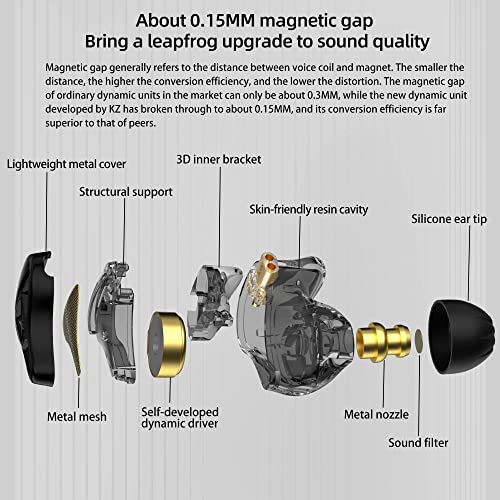 IEM Headphone with Mic,KZ DQS Gaming Earbuds,Bass Clear Wired Earphones - color: KZ DQS-Black, size: with MIC