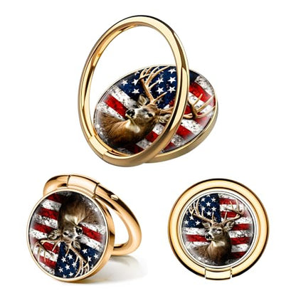 Cell Phone Ring Holder, Cute Phone Ring Grip Stand, 360°Rotation Funny Metal Kickstand Finger Grip American Flag Deer - color: American Flag Deer