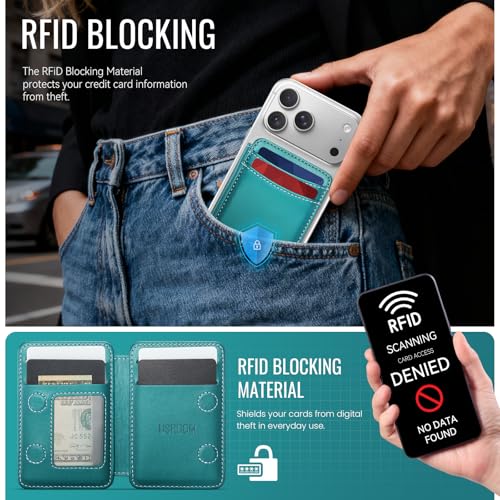 for Magsafe Wallet Magnetic RFID Blocking Card Holders, Bluish Green - color: Bluish Green