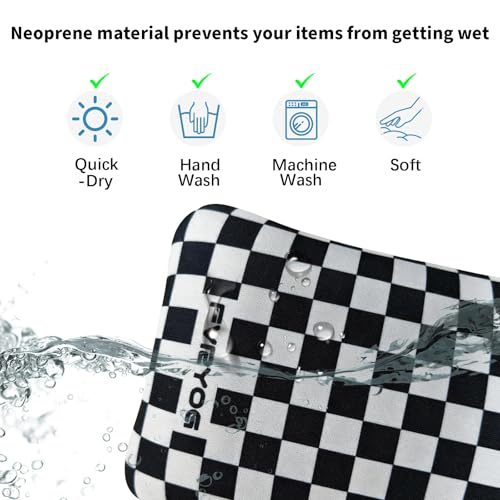 Neoprene Phone Sleeve Pouch Case Bag for Men Women w/Crossbody Strap/Neck Lanyard for iPhone 17/16/15/14 Pro Max, Samsung S25，Pixel 10 - color: Black & White Checkered