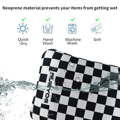 Neoprene Phone Sleeve Pouch Case Bag for Men Women w/Crossbody Strap/Neck Lanyard for iPhone 17/16/15/14 Pro Max, Samsung S25，Pixel 10 - color: Black & White Checkered