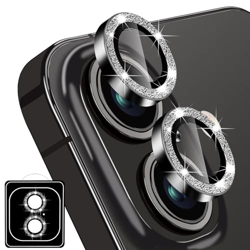 Designed for iPhone 16 and 16 Plus Camera Lens Protector, Bling Glitter Diamond Lens Cover 9H Tempered Glass Camera Cover Anti Scratch Shockproof Screen Protector - color: Black Glitter