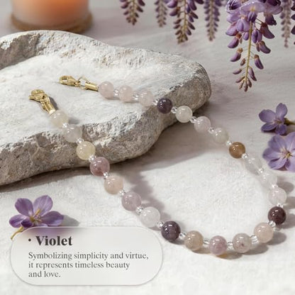 SURPHY Natural Stone Phone Charm, Beaded Phone Wrist Strap with Tether Tab - color: A- Mauve Haze Quartzite