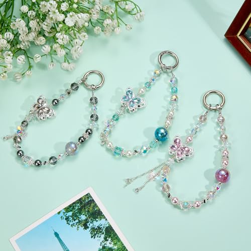 BEEFLYING Beaded Phone Charm Wrist Strap for Case - color: Black Butterfly