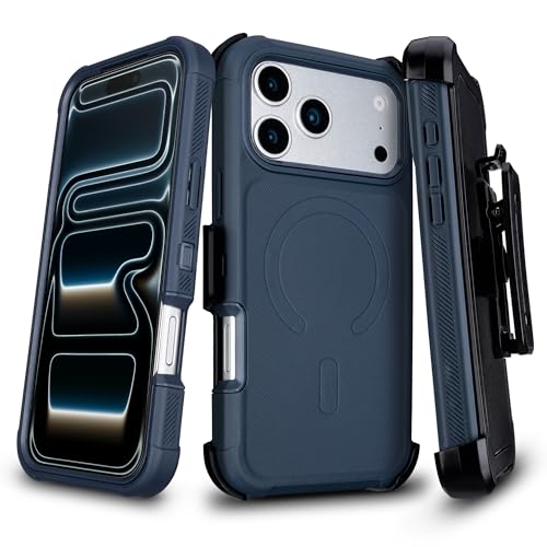 for iPhone 17 Pro Case with Clip, Compatible with Magsafe, Blue | Anti-Drop, Anti-Fingerprint, 3 in 1 Heavy Duty Shockproof Protection, Military-Grade for iPhone17 Pro Phone Case Rugged - color: Blue
