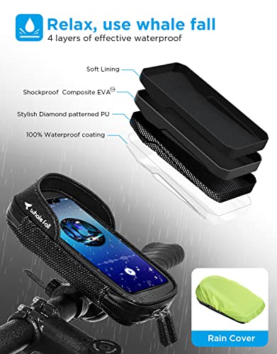 whale fall Bike Handlebar Bag, Bike Phone Holder, Fits Phones up to 7 in | Quick release mount, TPU touchscreen access, stable shockproof storage, waterproof design for commutes and long rides