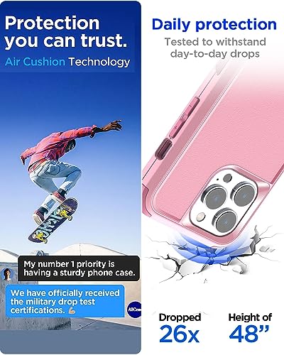 AICase Rugged Case Compatible with iPhone 15 Pro Max+Glass Protector+Camera Lens,Heavy Duty 3-Layer Pocket-Friendly Durable Military Grade Protection Shockproof/DropProof Protective Cover_4 - color: Pink+Glass Protector+Camera Lens