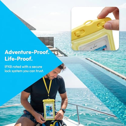 2 Pack Waterproof Phone Pouch Underwater Dry Bag Ultra-Clear Dual-Sided Touchscreen Case with Lock Seal for Swimming Snorkeling & Beach-Yellow-Blue - color: Yellow-Blue